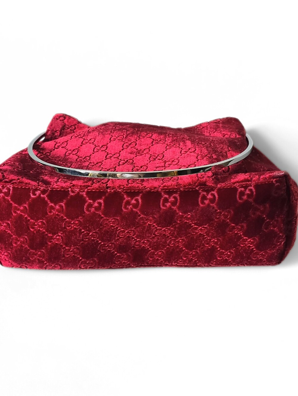 **SOLD*Gucci by Tom Ford 1997 Red Velvet GG Monogram Chrome Handle ASO The Nanny - Picture 8 of 16
